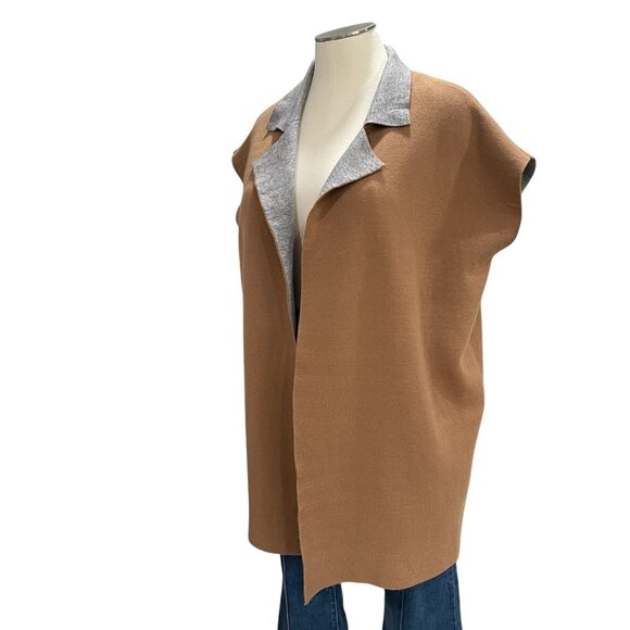Bobeau Camel Gray Open Front Vest 1X Knit Oversized Lightweight Layering Casual - Picture 5 of 9